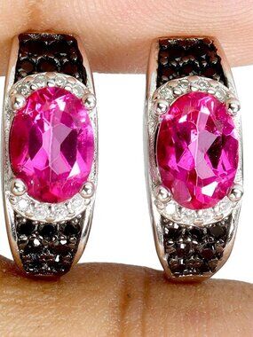 14k white gold/ 925 silver pink topaz and spinel earrings NEW